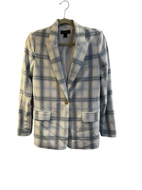 Halogen White & Blue Plaid Single-Button Blazer
